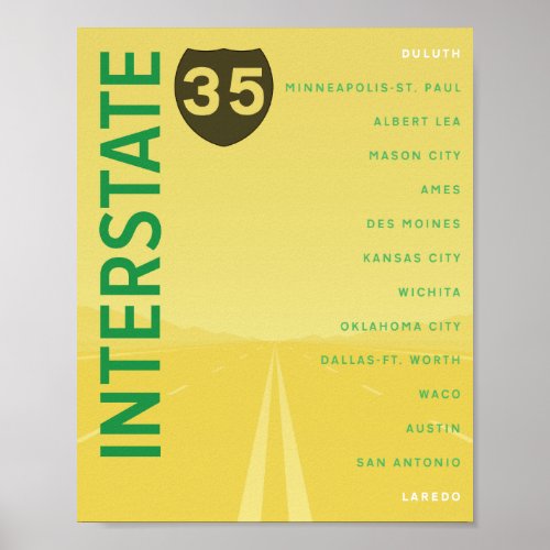 Interstate 35 I_35 Poster Yellow