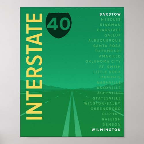 Interstate 40 I_40 Poster Green