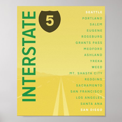Interstate 5 I_5 Poster Yellow
