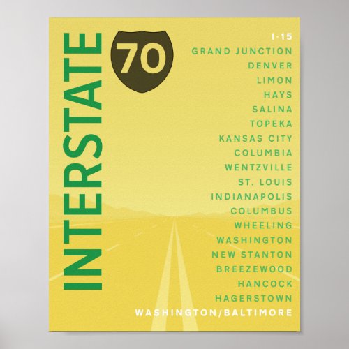 Interstate 70 I_70 Poster Yellow