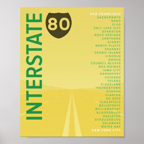 Interstate 80 I_80 Poster Yellow