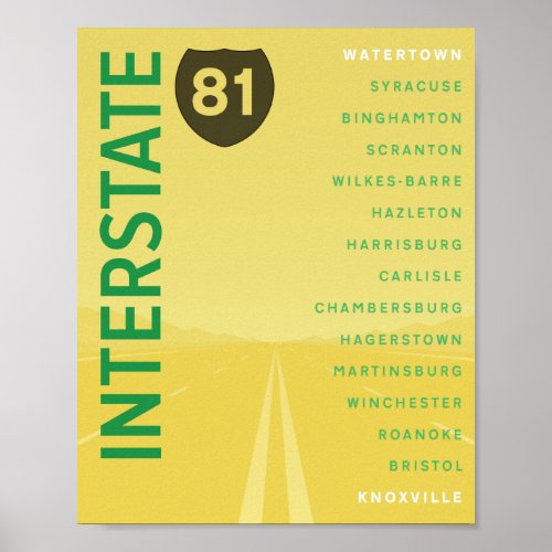 Interstate 81 I_81 Poster Yellow