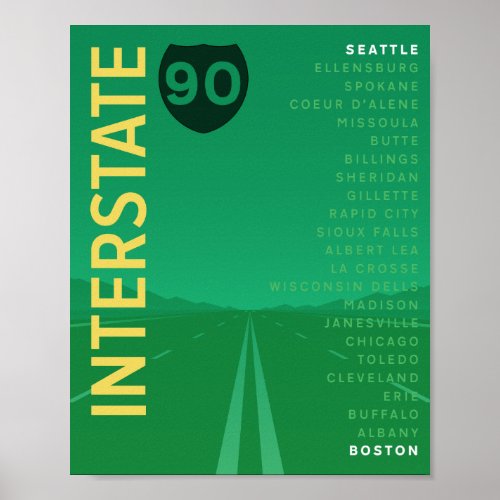 Interstate 90 I_90 Poster Green