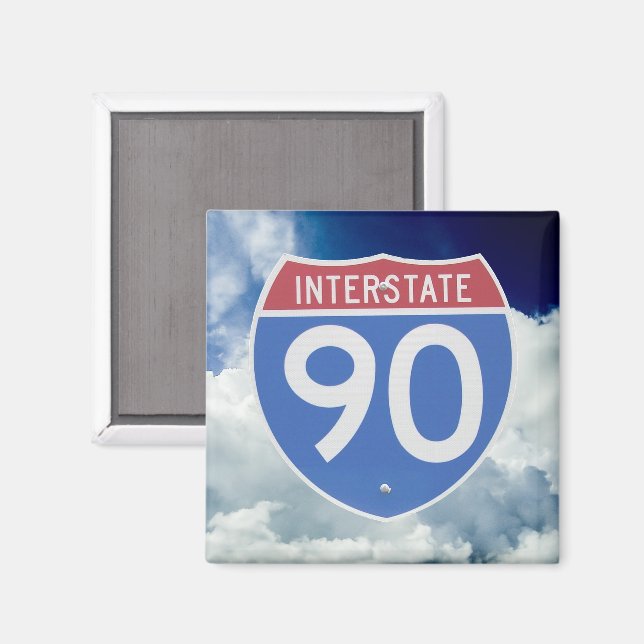 Interstate 90 Shield against Blue Sky with Clouds Magnet (Front/Back)