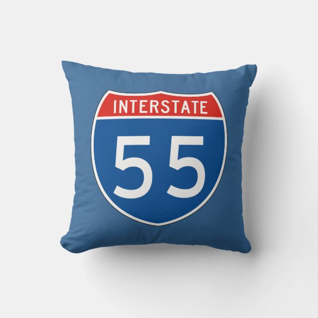Interstate Sign 55 Throw Pillow (Front)