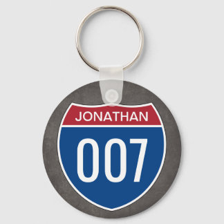 Interstate Sign with your Text and Number Keychain