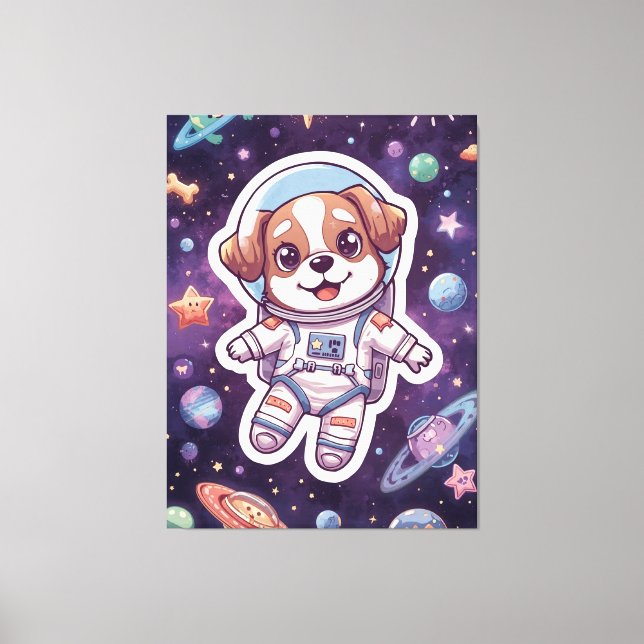 Interstellar Paws – Cute Space Dog in Adventure Canvas Print (Front)