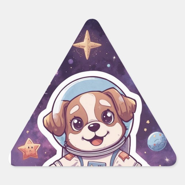 Interstellar Paws – Cute Space Dog in Adventure Triangle Sticker (Front)