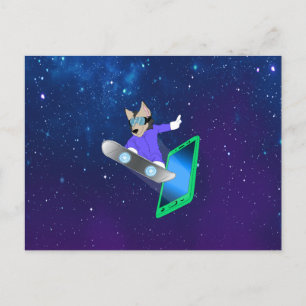 Interstellar Pup on a Surfboard Holiday Postcard