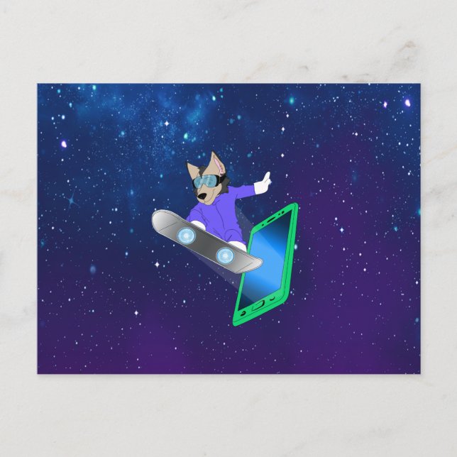 Interstellar Pup on a Surfboard Holiday Postcard (Front)