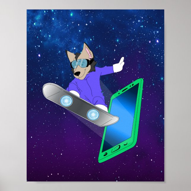 Interstellar Pup on a Surfboard Poster (Front)