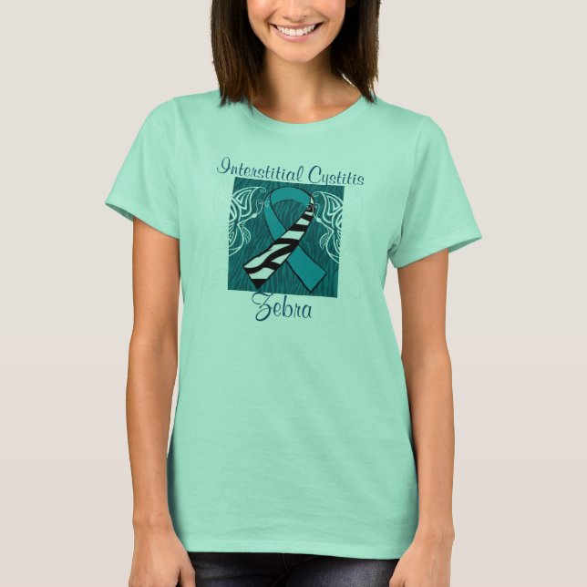 "Interstitial Cystitis Zebra" Ribbon Tee - Teal (Front)