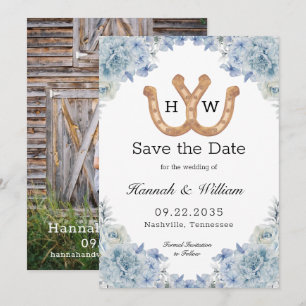 Intertwined Brown Horseshoe Monogram Floral Photo Save The Date