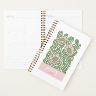 Intertwined cactus linocut sage green blooming planner