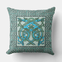 Intertwined Celtic Dragon Blue Throw Pillow