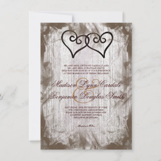 Intertwined Double Hearts Rustic Wedding Invites