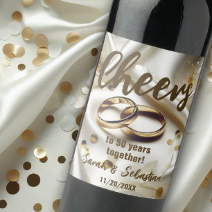 Intertwined Gold Rings 50th Wedding Anniversary Wine Label