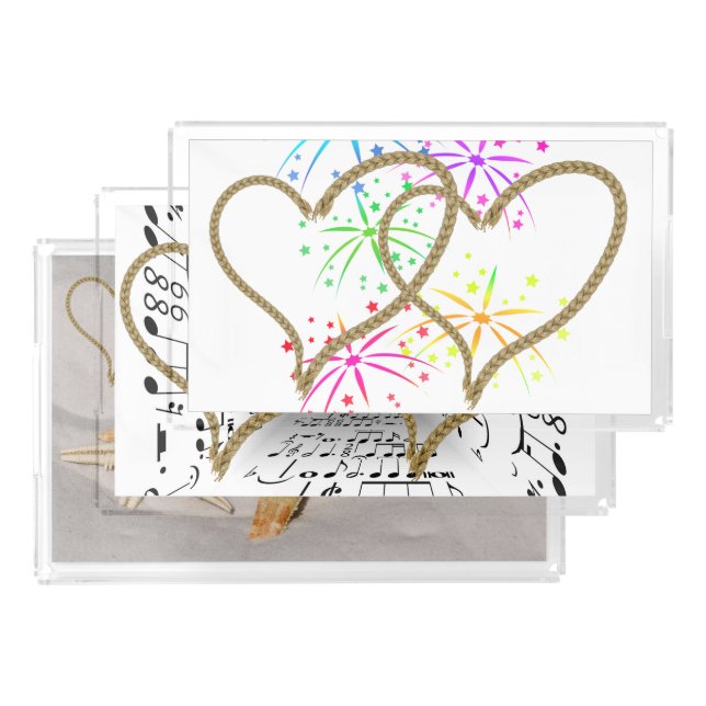 Intertwined hearts fireworks music note starfish acrylic tray (Set)