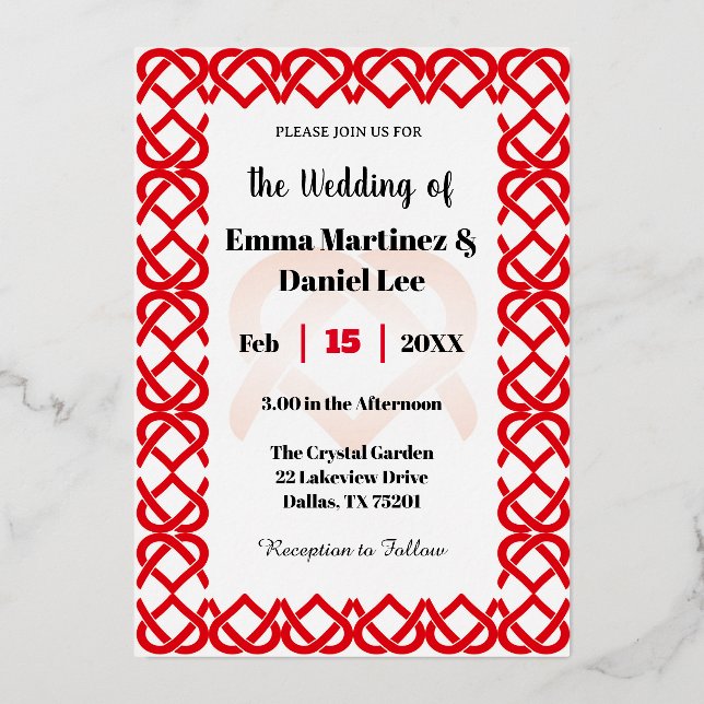 Intertwined Hearts Foil Invitation (Front)