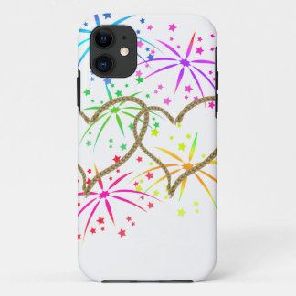 Intertwined hearts tangled rope romantic fireworks iPhone 11 case