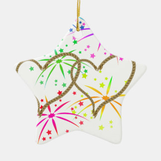 Intertwined hearts tangled rope romantic fireworks ceramic ornament