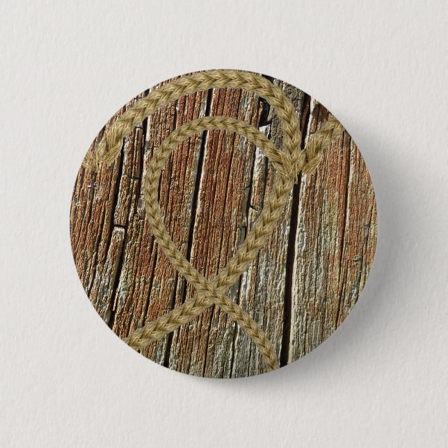 Intertwined hearts tangled rope romantic wooden button (Front)