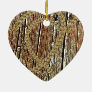 Intertwined hearts tangled rope romantic wooden ceramic ornament
