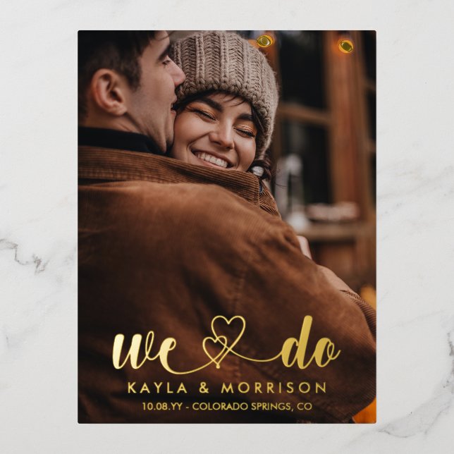 Intertwined Hearts We Do Wedding Gold Foil Invitation Postcard (Front)