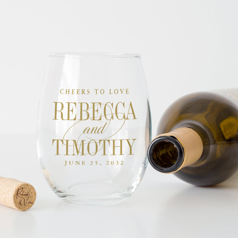 Intertwined | Personalized Cheers to Love Wedding                    Stemless Wine Glass