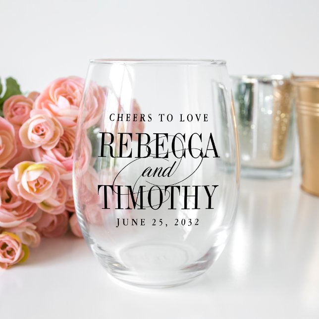 Intertwined | Personalized Cheers to Love Wedding Stemless Wine Glass (Creator Uploaded)