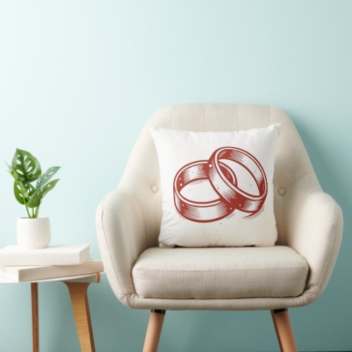 Intertwined Rings Wedding Pillow - Red & Gold Ann