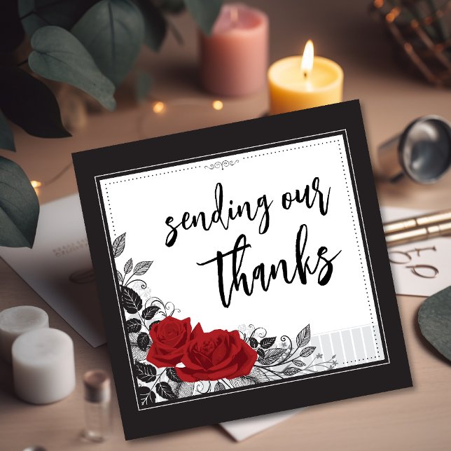 Intertwined Romantic Red Roses Flat Thank You Card (Creator Uploaded)