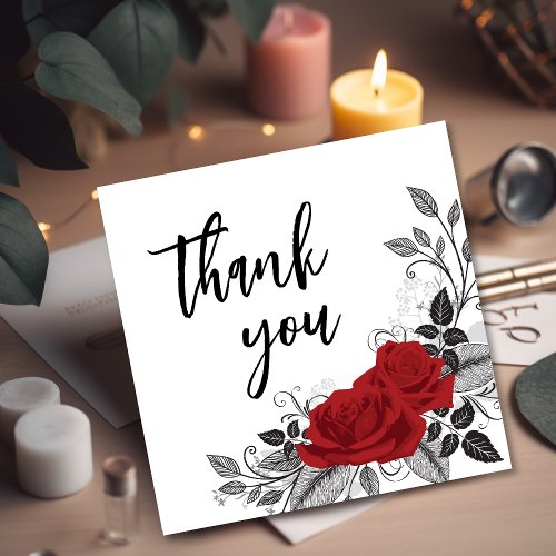 Intertwined Romantic Red Roses Flat Thank You Card