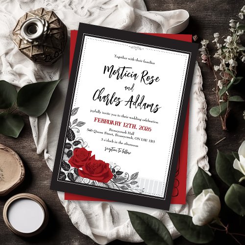 Intertwined Romantic Red Roses Wedding Invitation