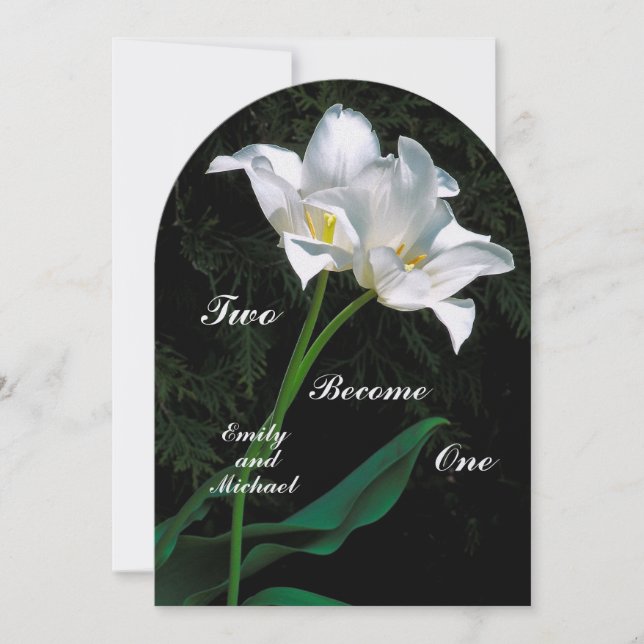  INTERTWINING WHITE LILIES/"TWO BECOME ONE" INVITATION (Front)