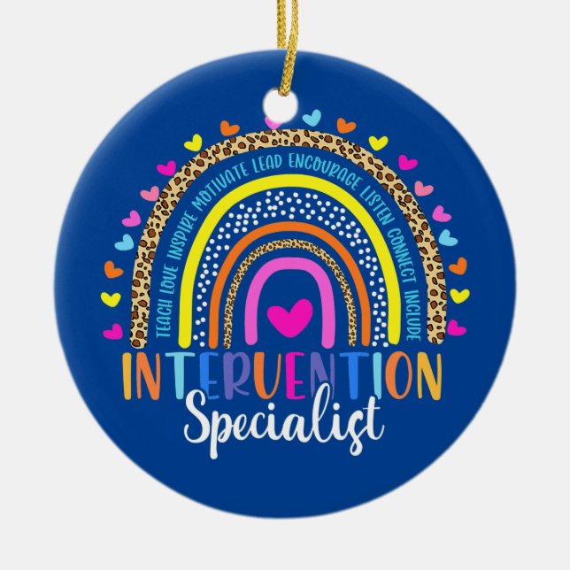 Intervention Specialist Leopard Rainbow Teacher Ceramic Ornament (Front)