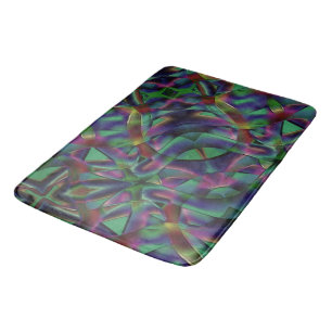 Interwoven tapes of darkened colorful bath mat