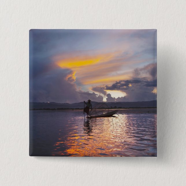 Intha fisherman leg rowing boat fishing with net button (Front)