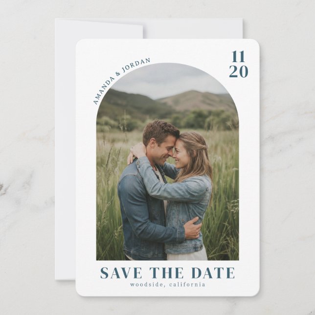 Intimate Blue Rustic Photo Save The Date (Front)