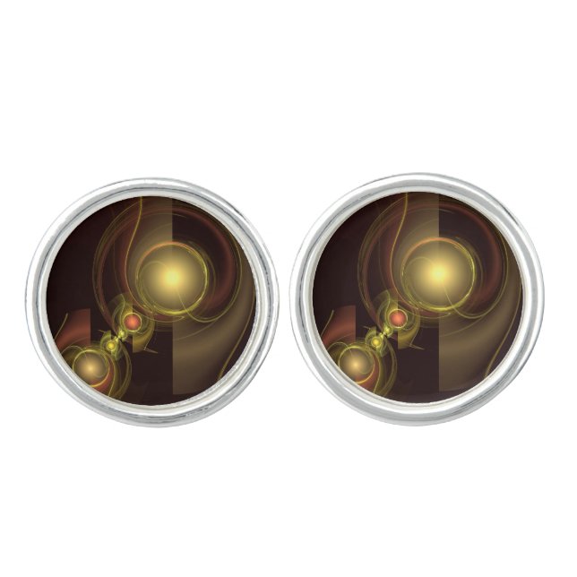 Intimate Connection Golden Energy Abstract Art Cufflinks (Front)