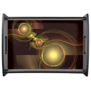 Intimate Connection Golden Energy Abstract Art Serving Tray