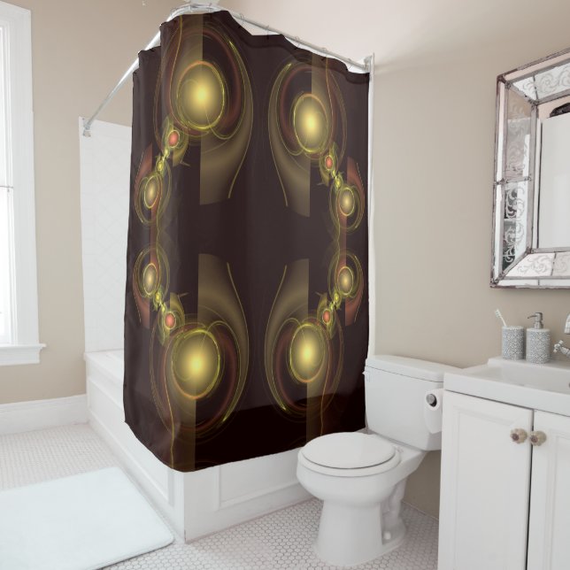 Intimate Connection Golden Energy Abstract Art Shower Curtain (In Situ)