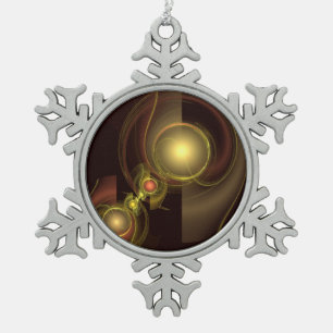 Intimate Connection Golden Energy Abstract Art Snowflake Pewter Christmas Ornament