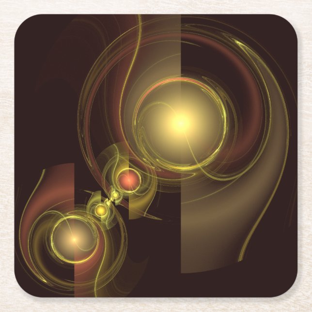 Intimate Connection Golden Energy Abstract Art Square Paper Coaster (Front)