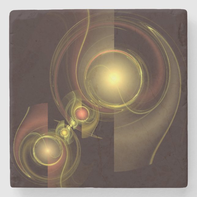 Intimate Connection Golden Energy Abstract Art Stone Coaster (Front)