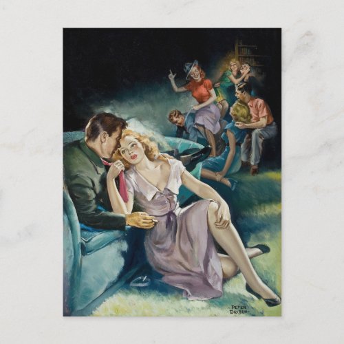 Intimate Couple at a Party Pin Up Art Invitation Postcard