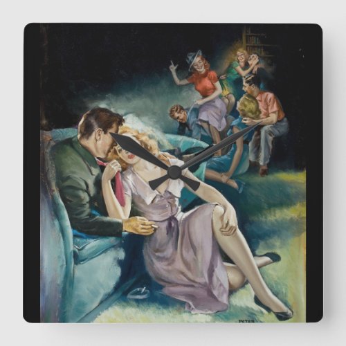 Intimate Couple at a Party Pin Up Art Square Wall Clock