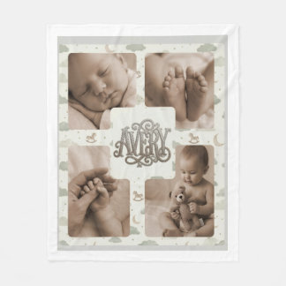 Intimate Family Moments Photo Collage Grid Fleece  Blanket