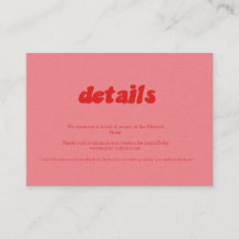 Intimate Retro Pink & Red Wedding Details Card