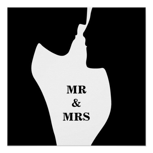 Intimate romantic couple kissing silhouette art poster